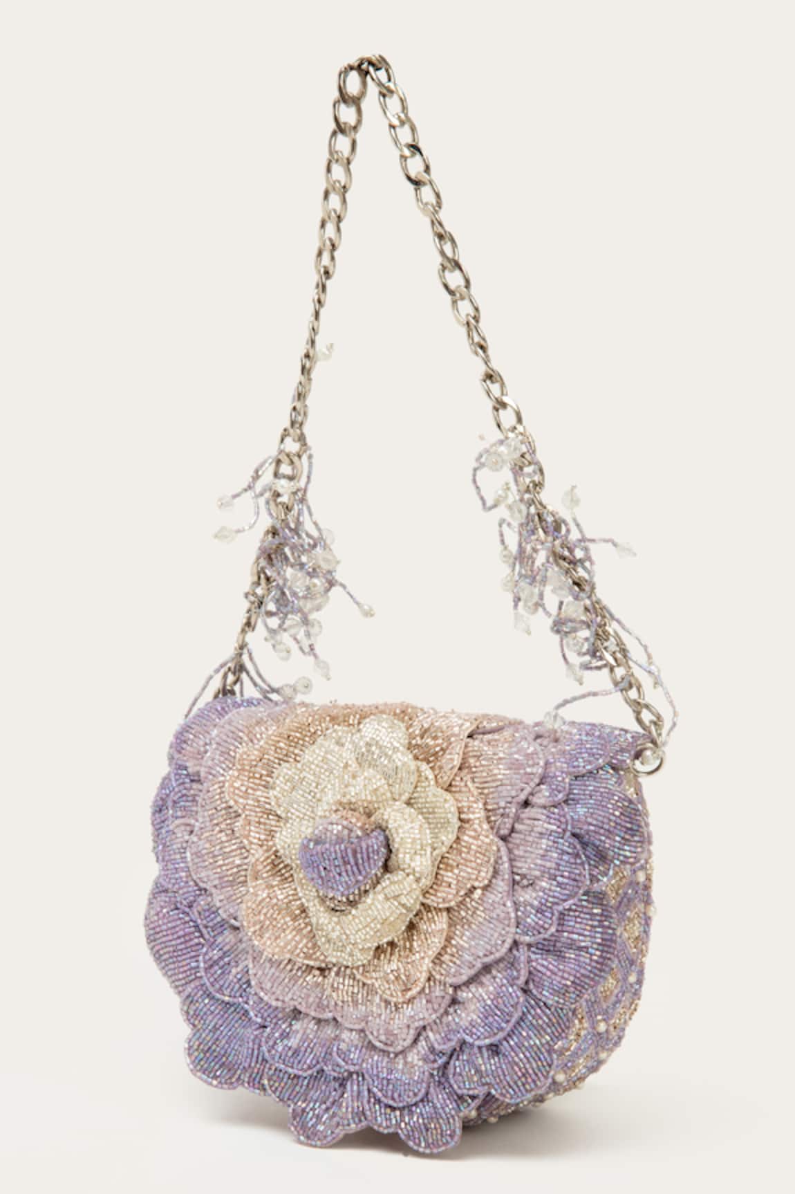 Doux Amour Floral Bugle Beads Hand Embroidered Bag