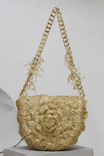 Doux Amour Flower Bugle Beads Hand Embroidered Bag 