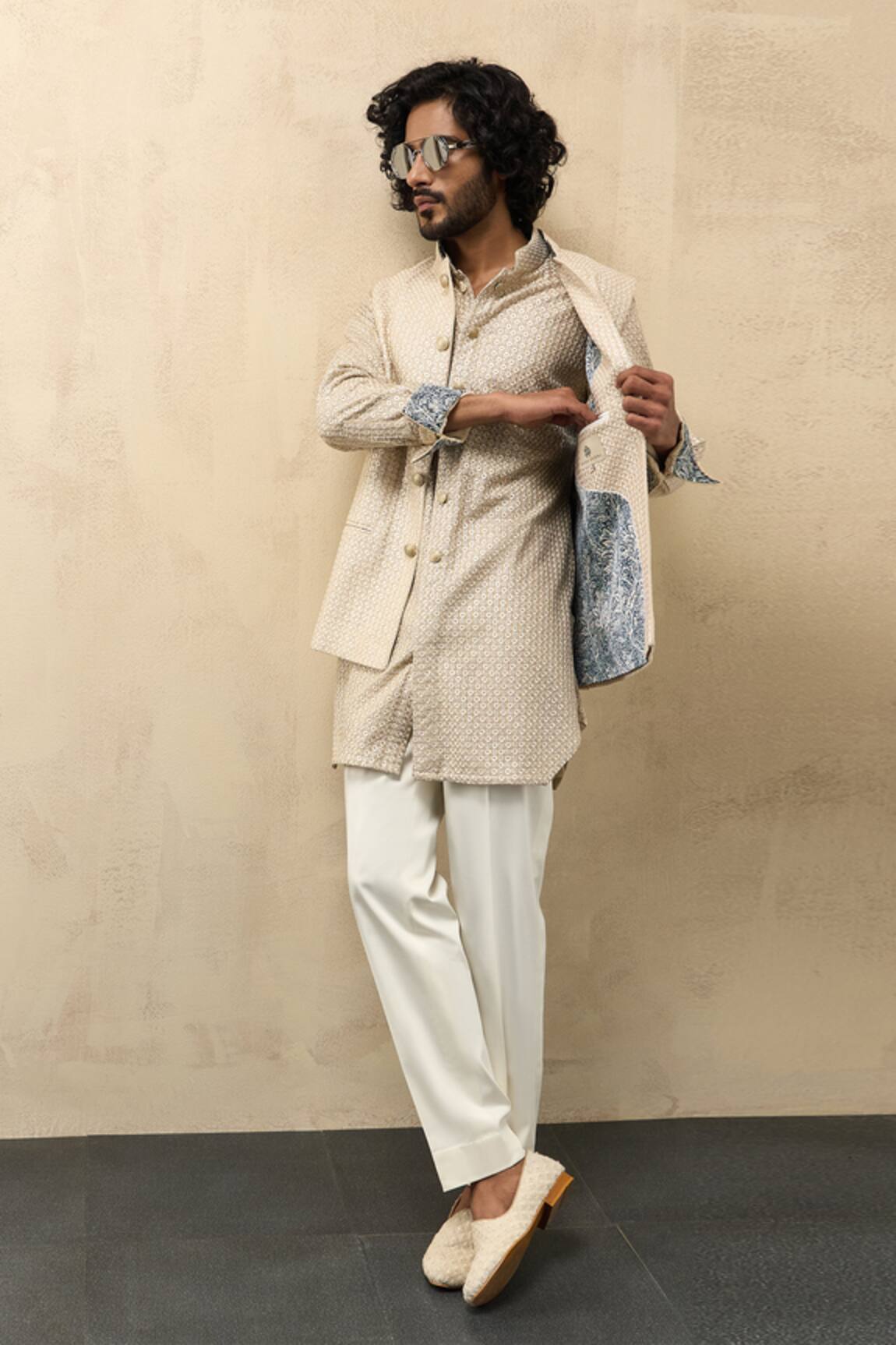 Arjan Dugal Floral Thread Embroidered Nehru Jacket