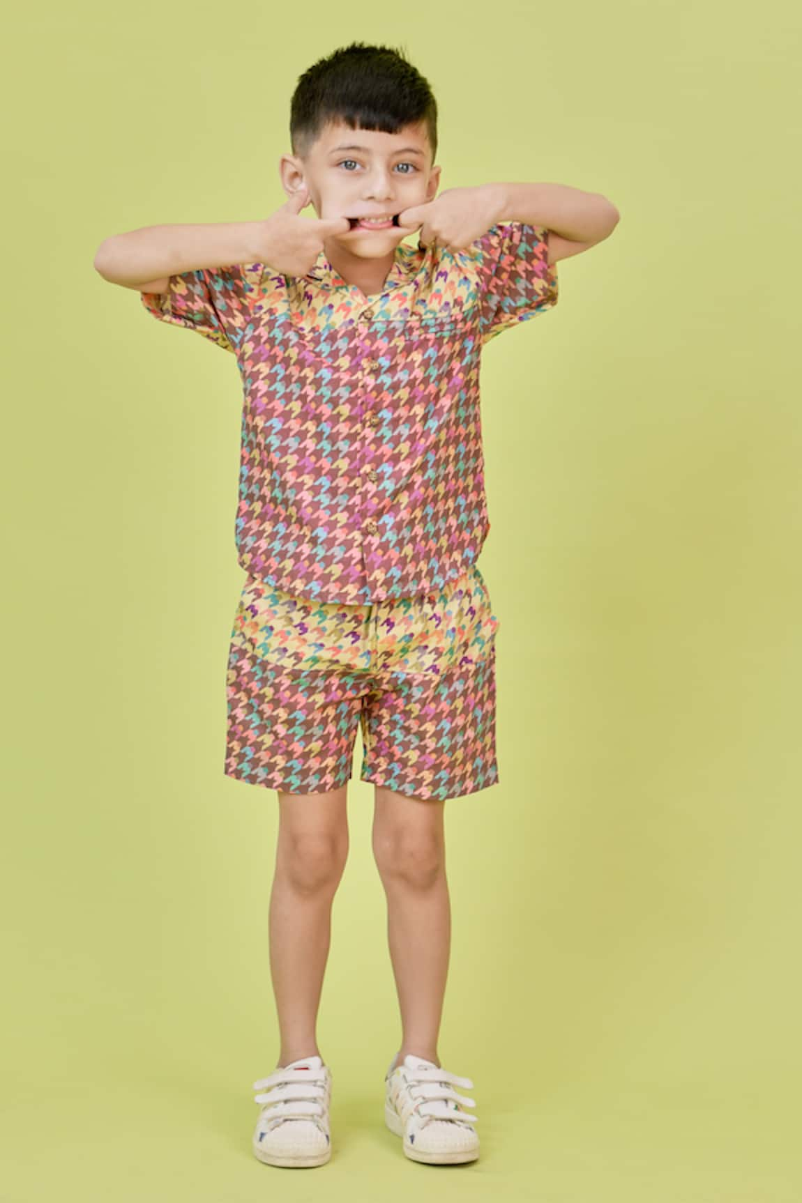 Little Shiro Tree Block Printed Shirt With Shorts