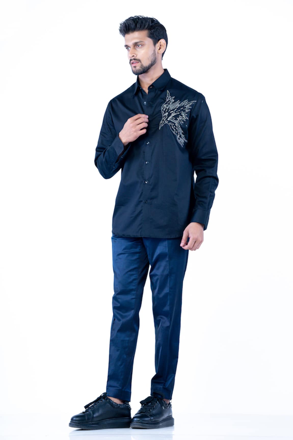 YAJY by Aditya Jain Thread Embroidered Eagle Motif Shirt