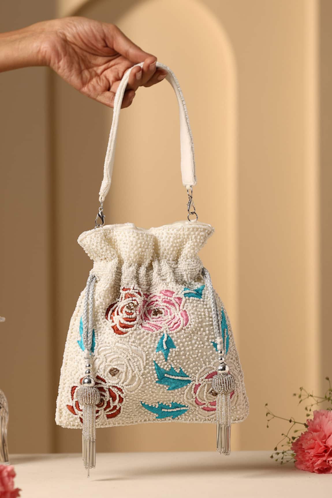 Swabhimann Floral Bead & Thread Embroidered Potli Bag 