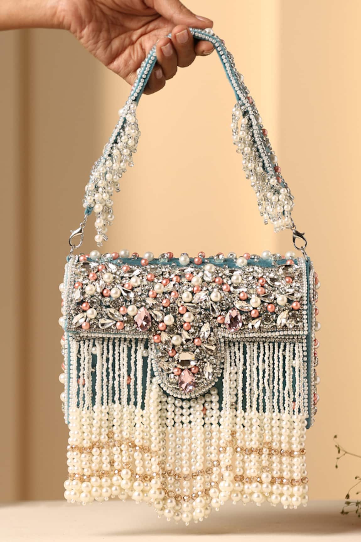 Swabhimann Bahara Crystal & Pearl Embroidered Handbag 