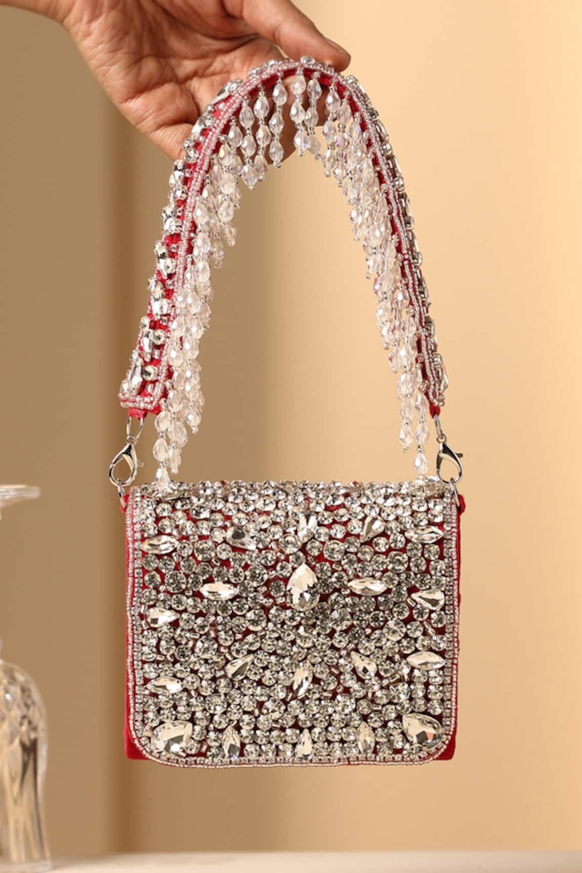 SWABHIMANN Crystal Bloom Embellished Nano Bag