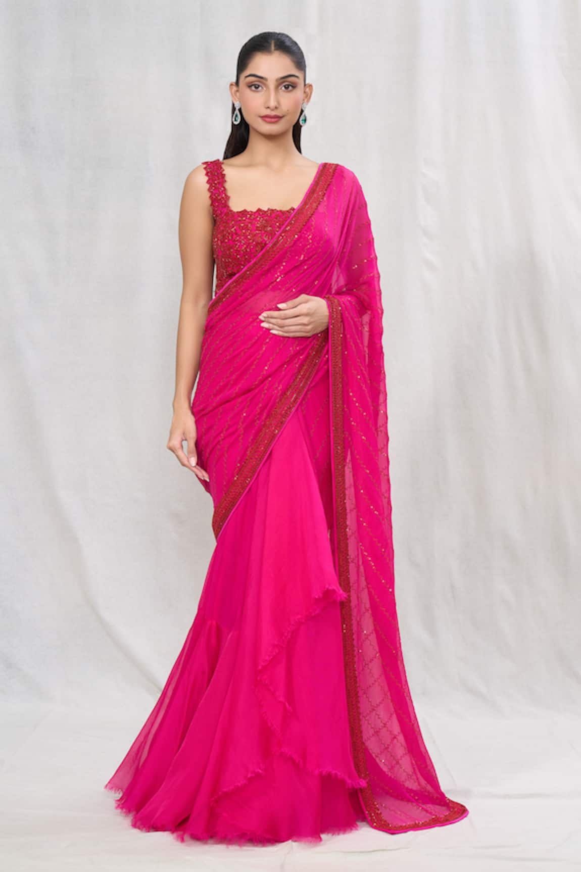 Anushree Reddy Pre-Draped Sequin Saree With Embroidered Blouse