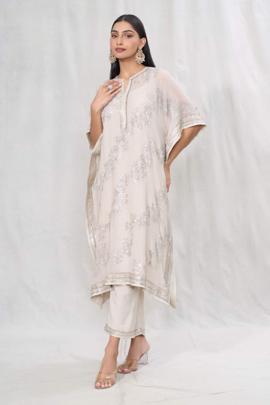 Anushree Reddy Sequin Embroidered Kaftan & Pant Set