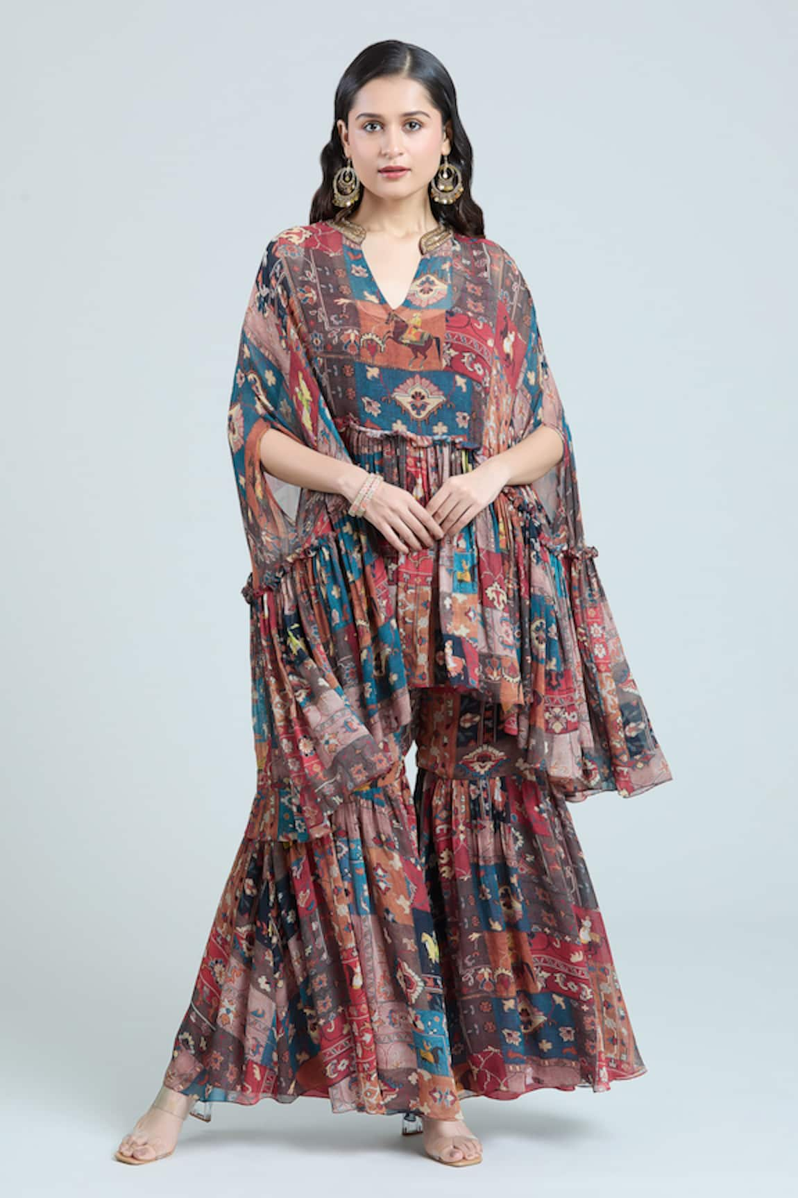 Rajat K Tangri Persian Carpet Print Kaftan Top & Sharara Set