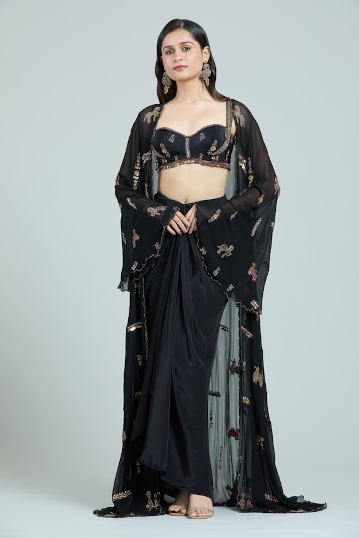 Rajat K Tangri Mughal Embroidered Jacket & Draped Skirt Set