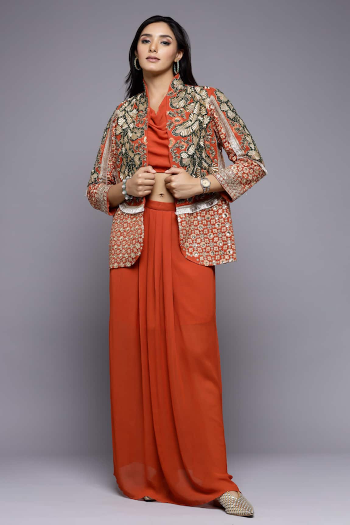 Sonali Gupta Aari Embroidered Jacket & Skirt Set