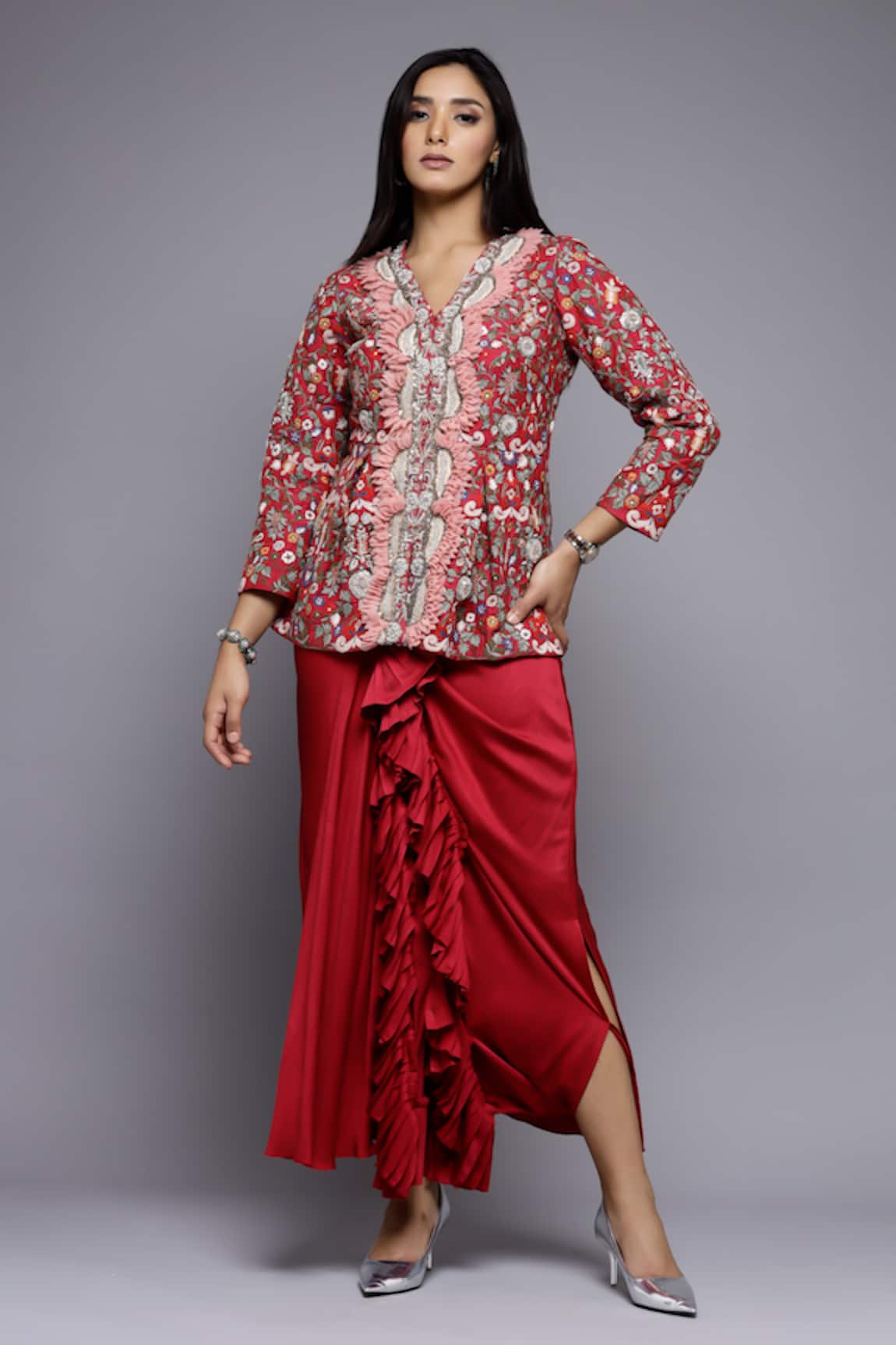 Sonali Gupta Mughal Jaal Embroidered Jacket & Draped Skirt Set