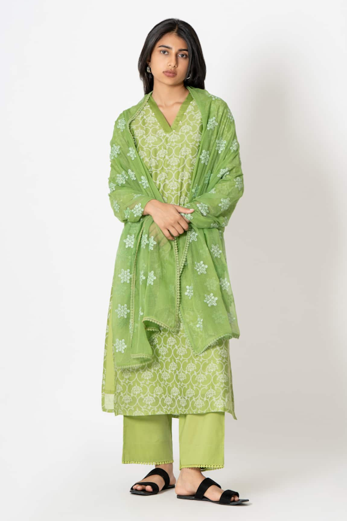 Kameez Floral Handblock Print Kurta Pant Set