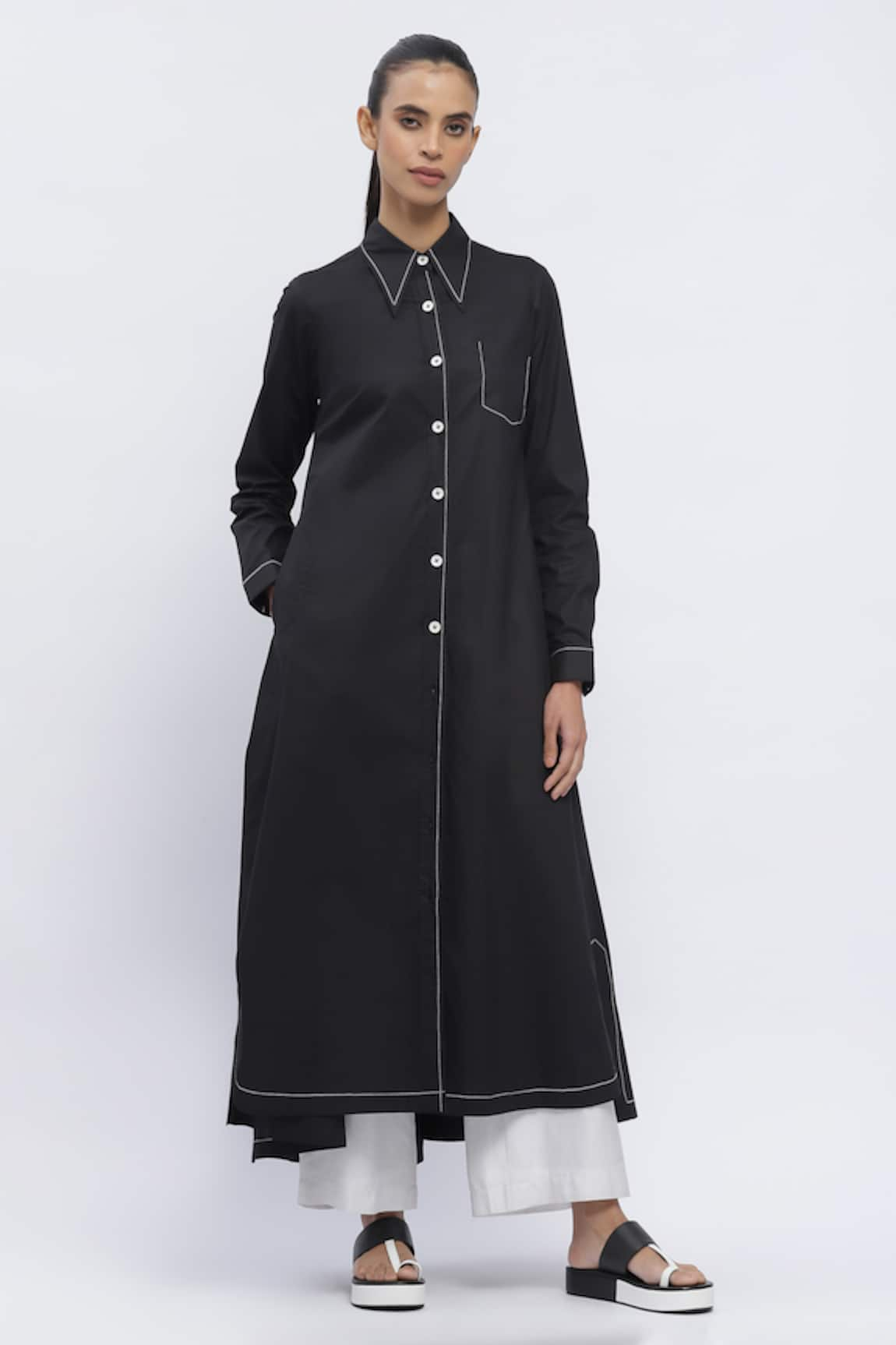 Abraham & Thakore Contrast Thread Work Long Shirt