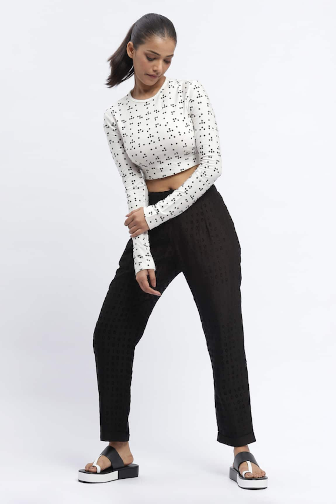 Abraham & Thakore Braille Print Full Sleeve Crop Top