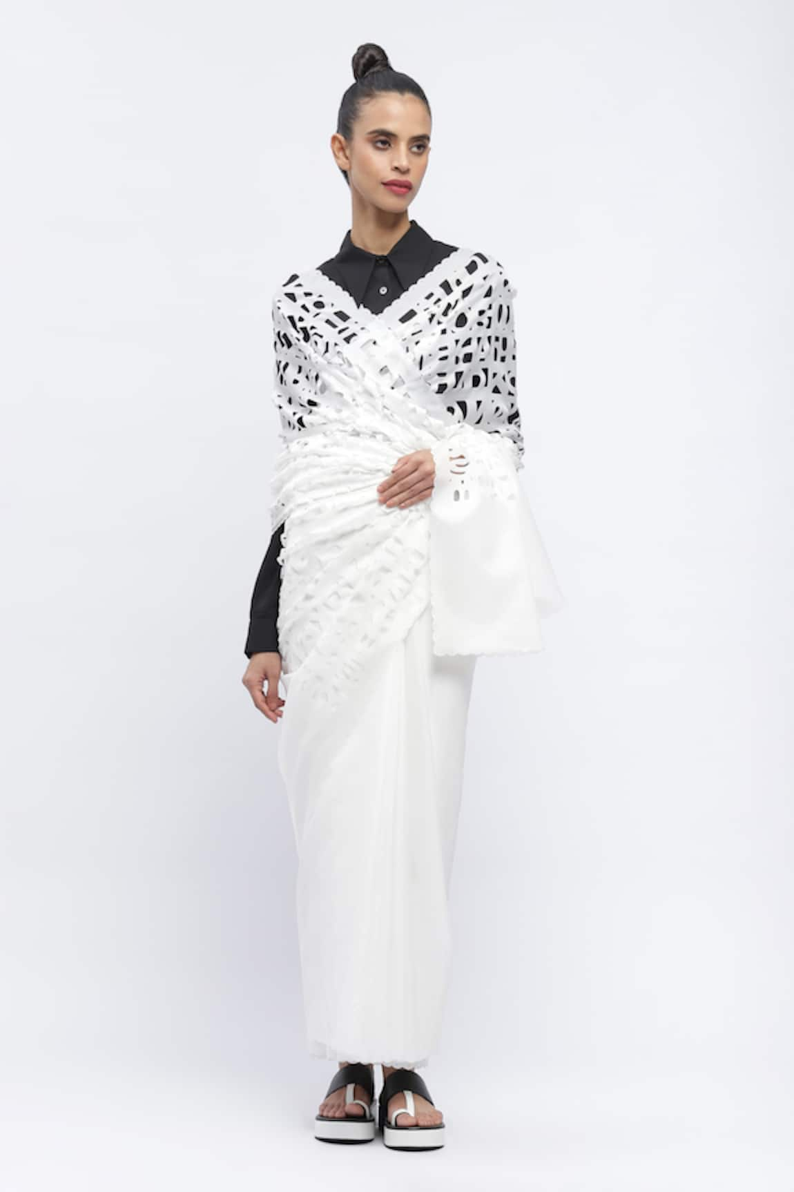 Abraham & Thakore Lazer Cut Scalloped Saree