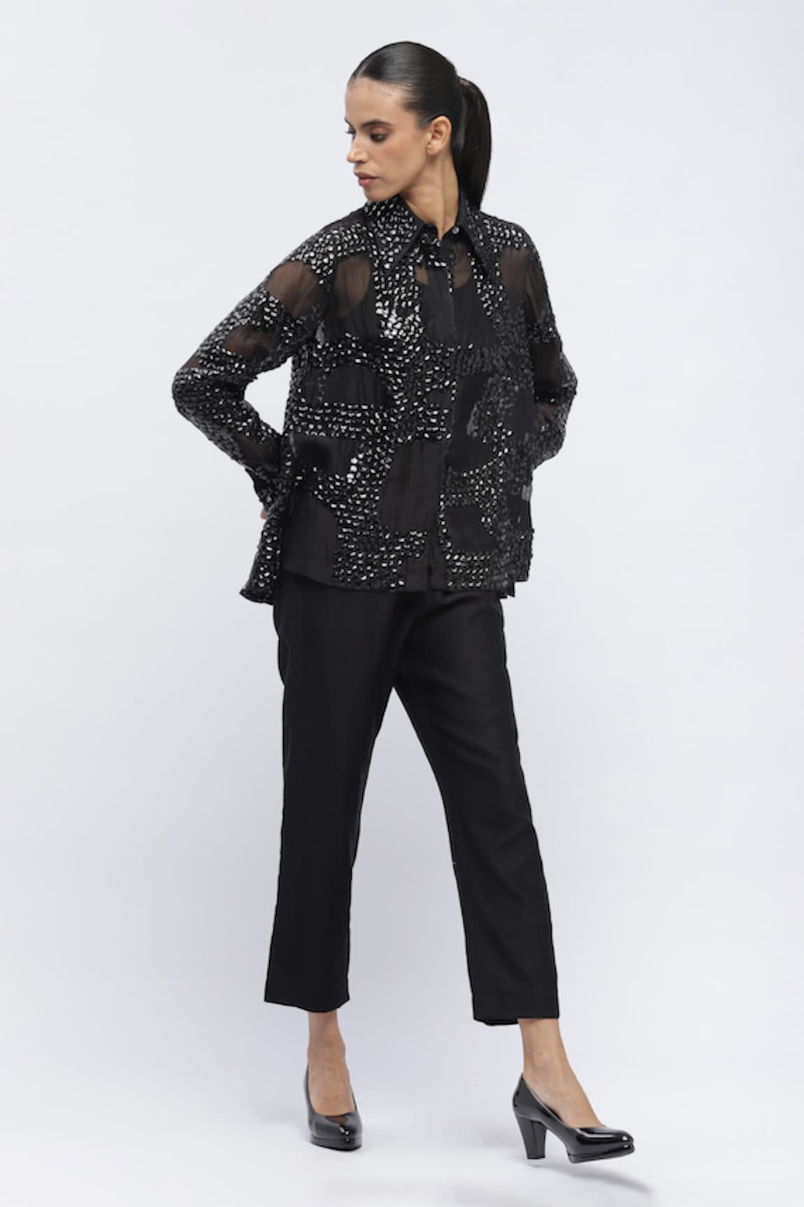 Abraham & Thakore Sequin Embroidered Long Sleeve Shirt