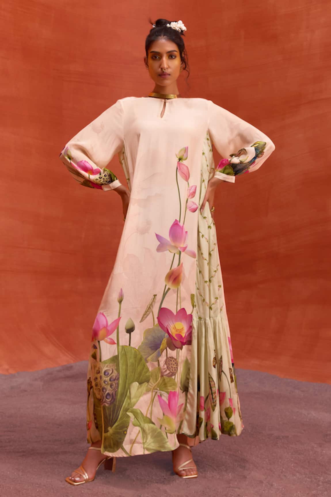 Kalista Naira Jalabiya Lotus Bloom Print Maxi Dress