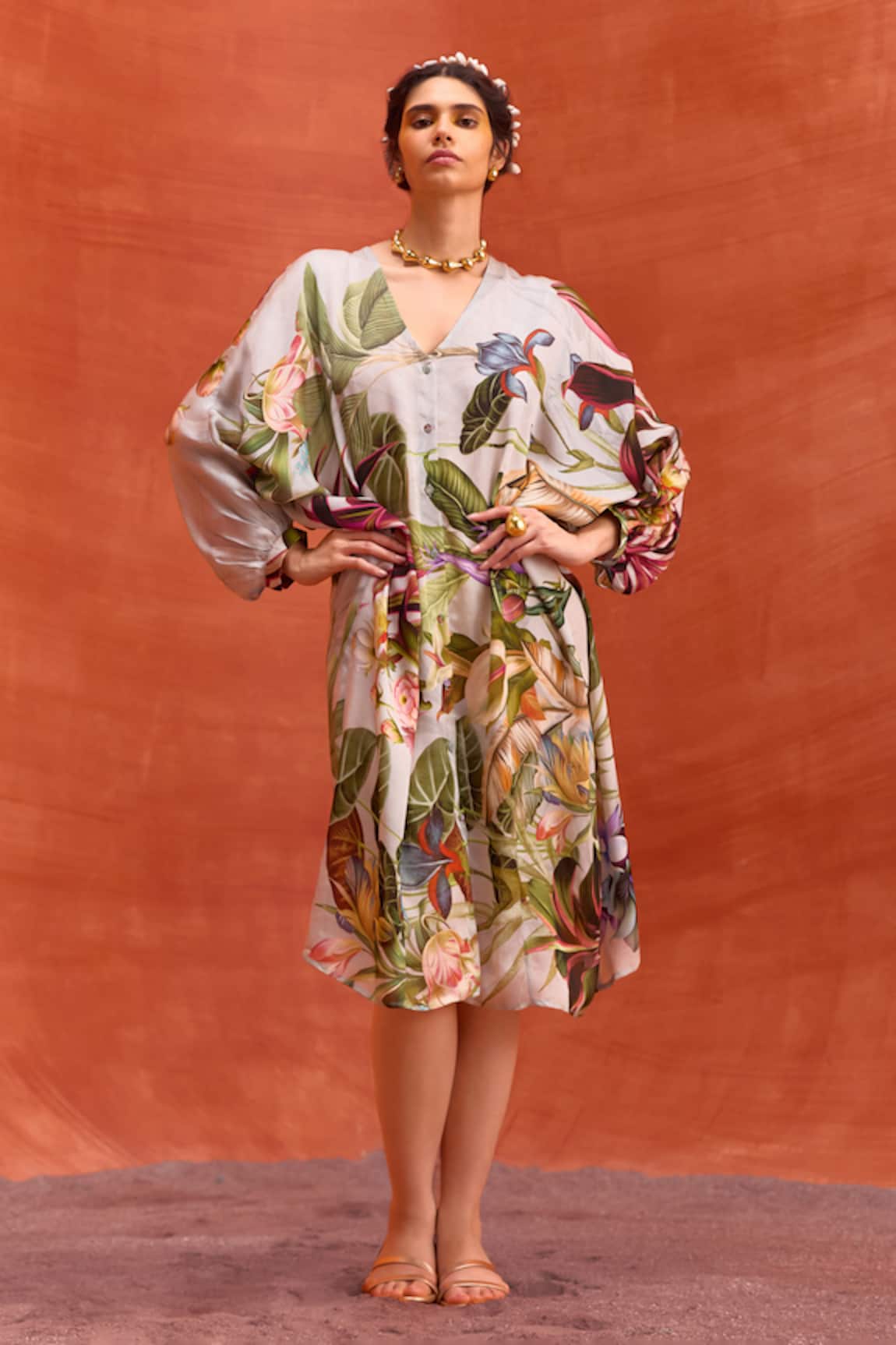Kalista Elara Floral Pattern Kaftan Dress
