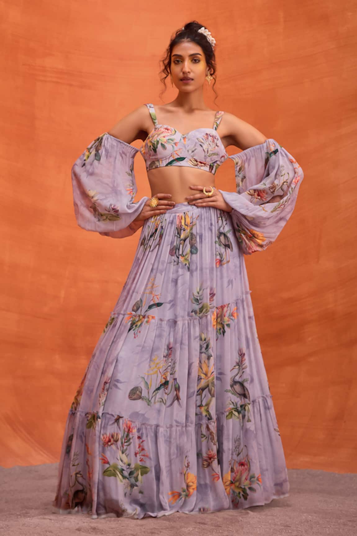 Kalista Sophia Forest Bloom Print Cold Shoulder Blouse With Skirt