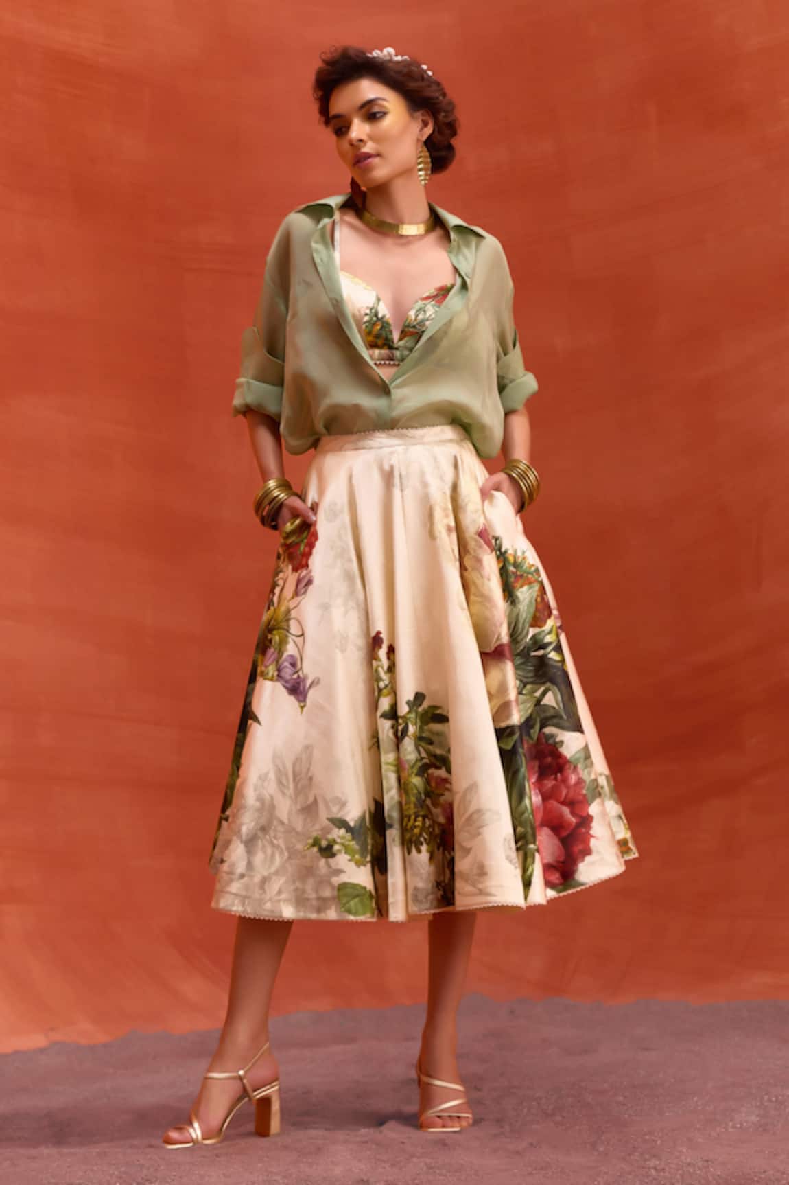 Kalista Melinda Gardenia Print Shirt Skirt Set