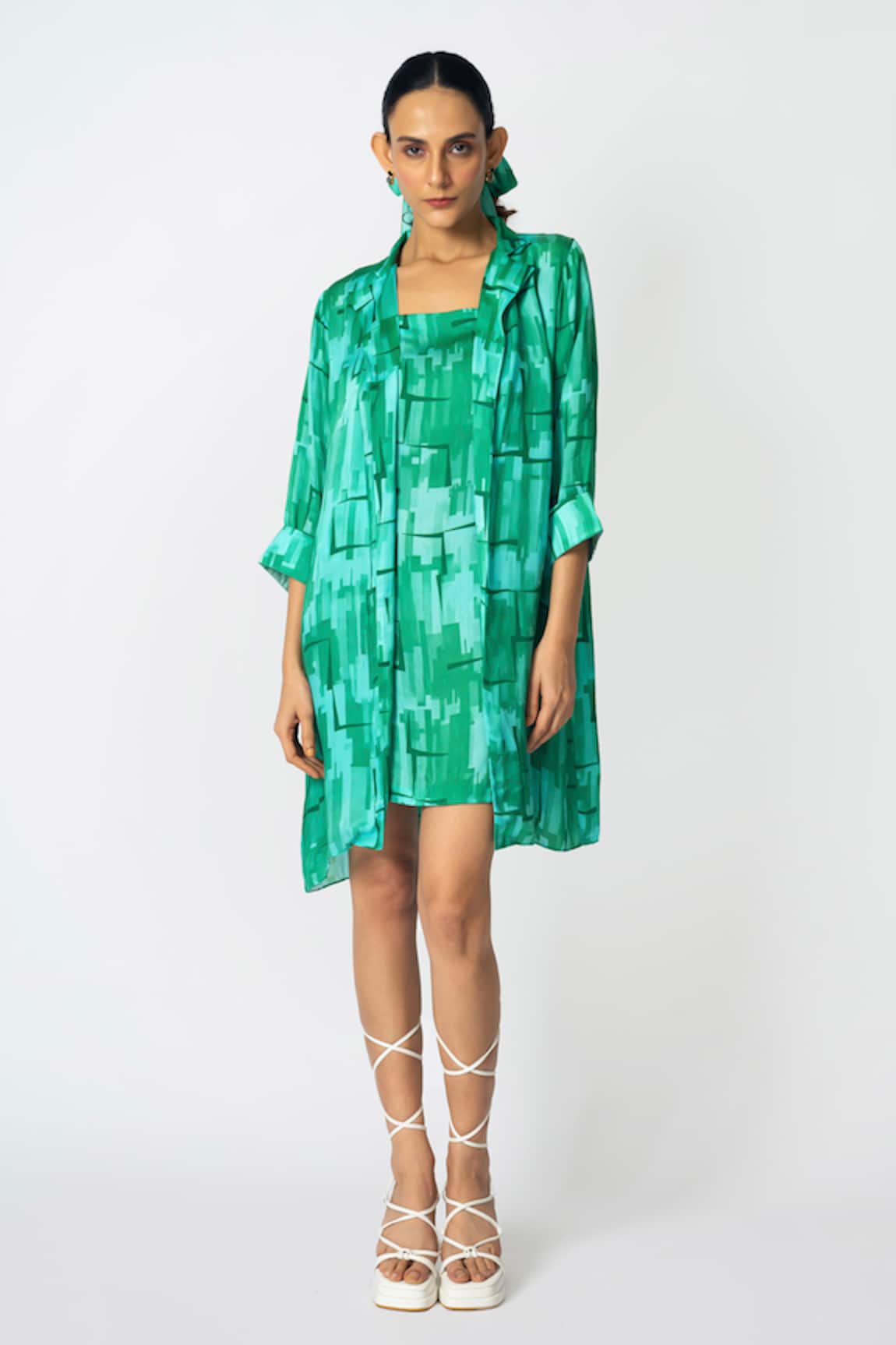 KLAD Brick Print Slip Dress With Jacket