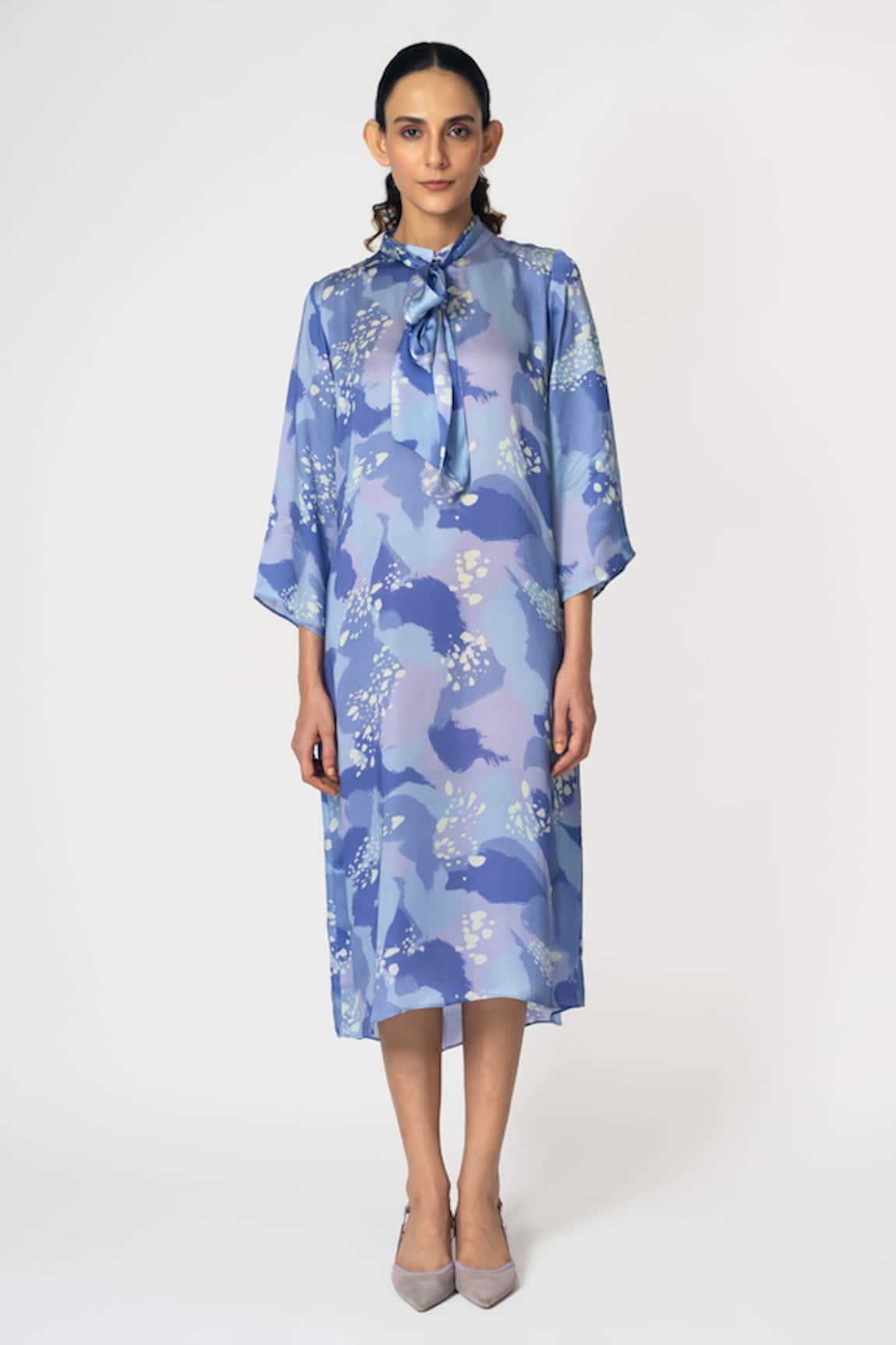 KLAD Abstract Splash Print Dress With Scarf