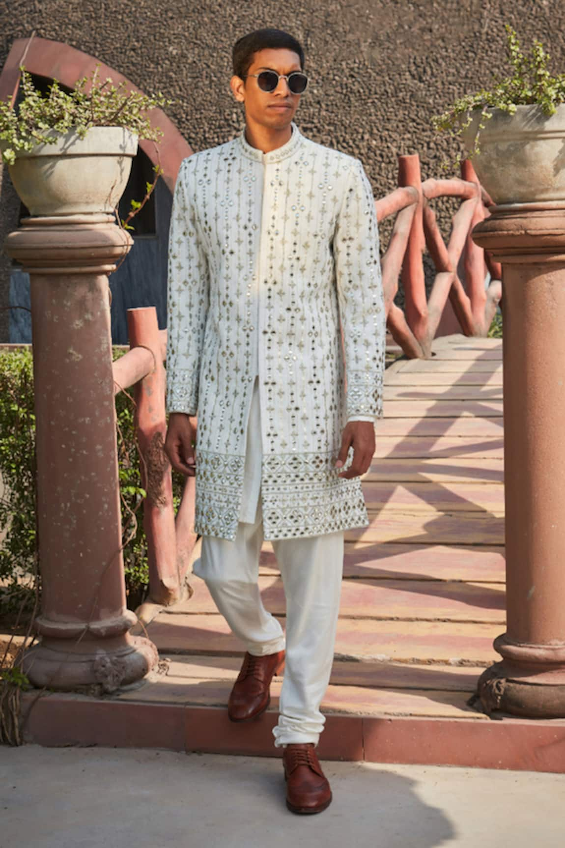 Bohame Troy Chikankari Achkan Jacket With Kurta Set