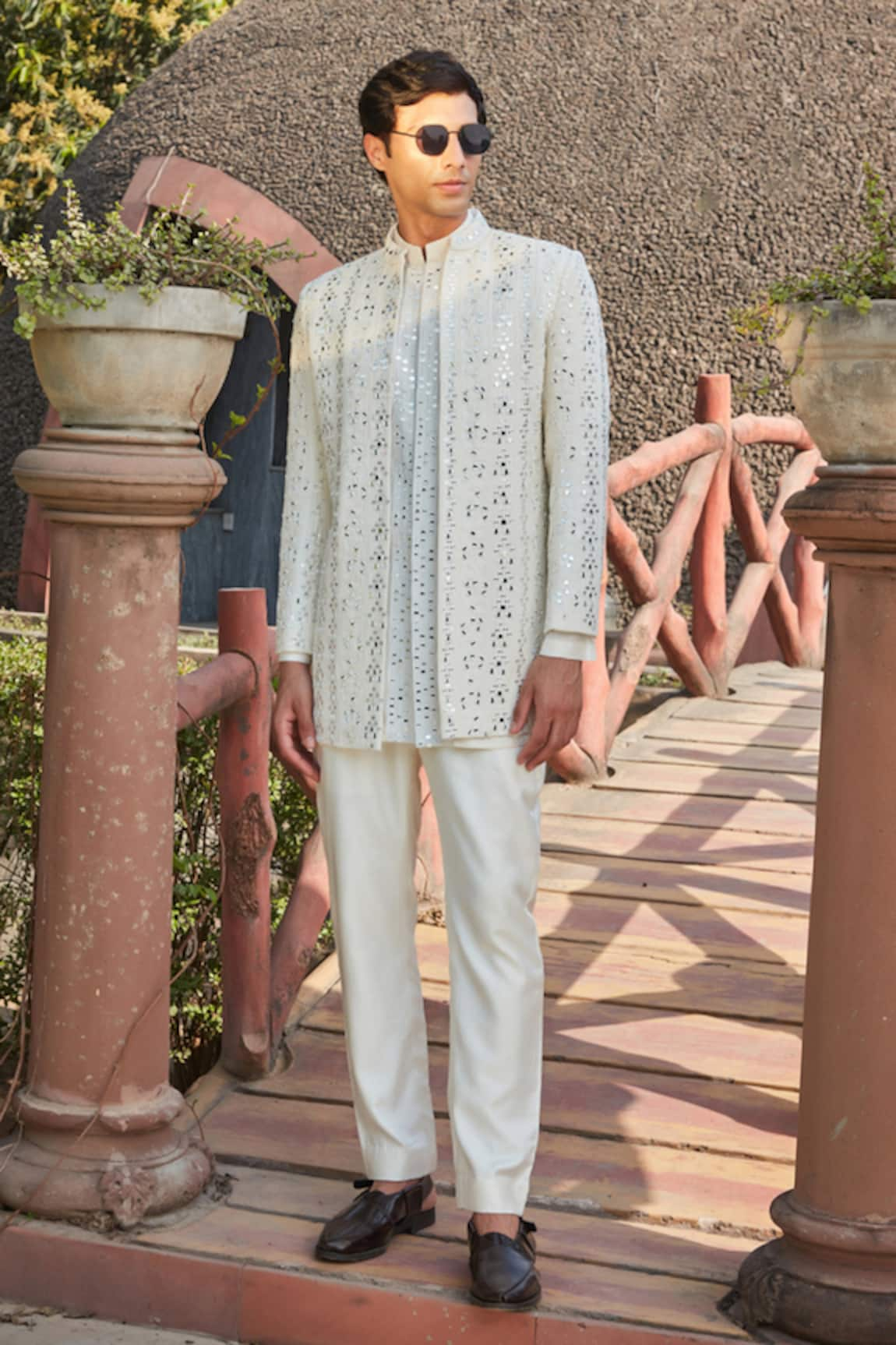 Bohame Zach Chikankari Embroidered Jacket With Kurta Set