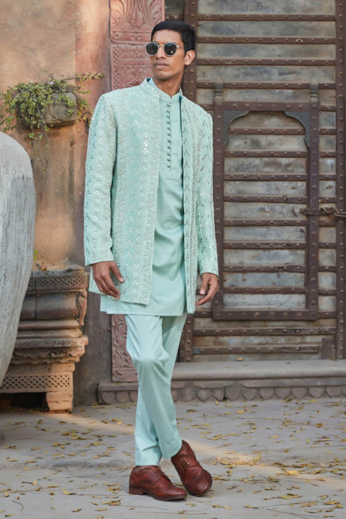 Bohame Blaine Chikankari Embroidered Jacket With Kurta Set