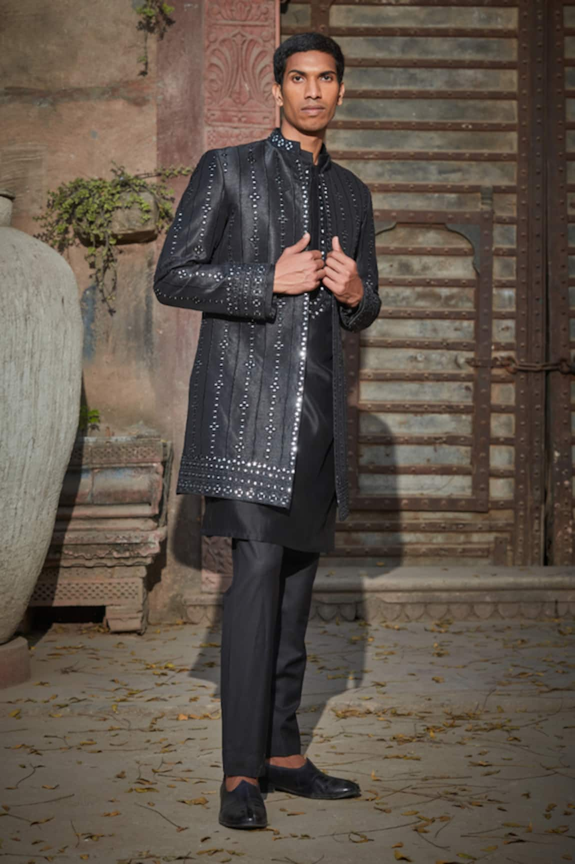 Bohame Alan Chikankari Embroidered Jacket With Kurta Set