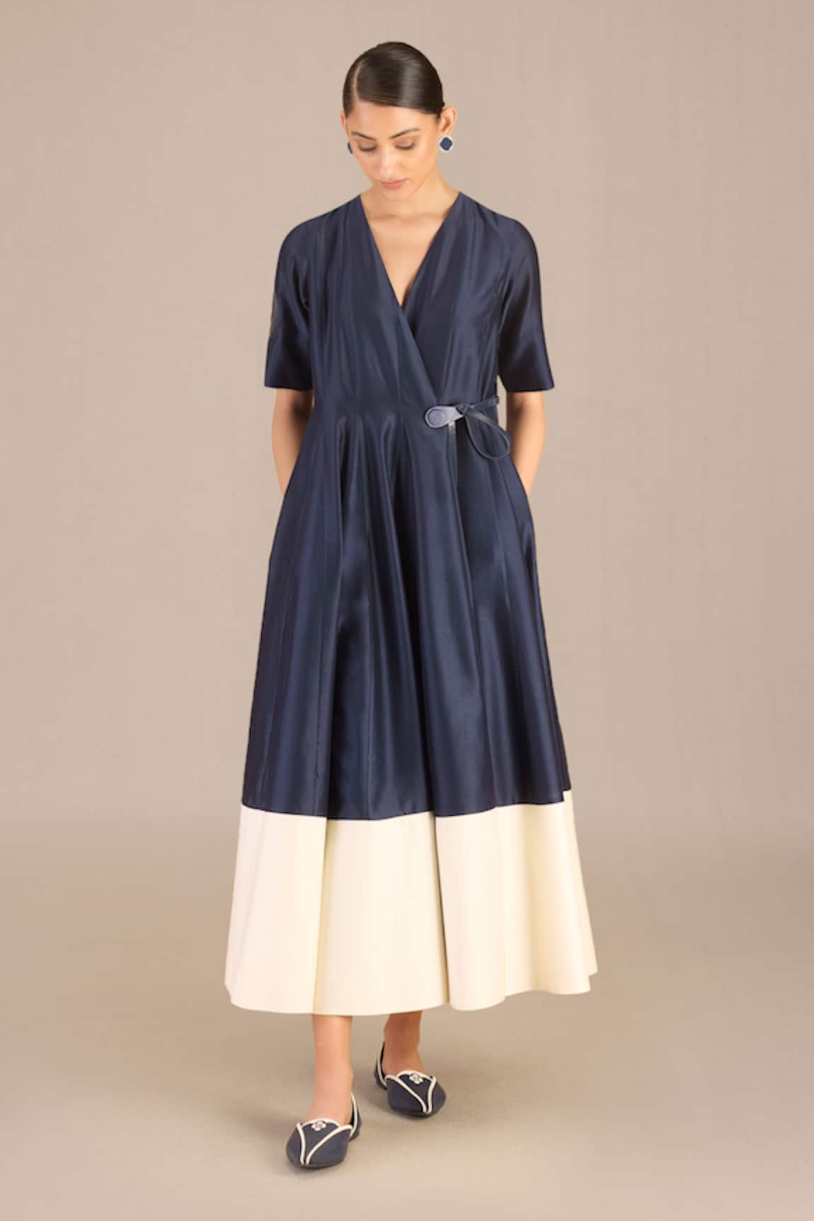 AMPM Alizeh Colorblocked Midi Dress With Belt
