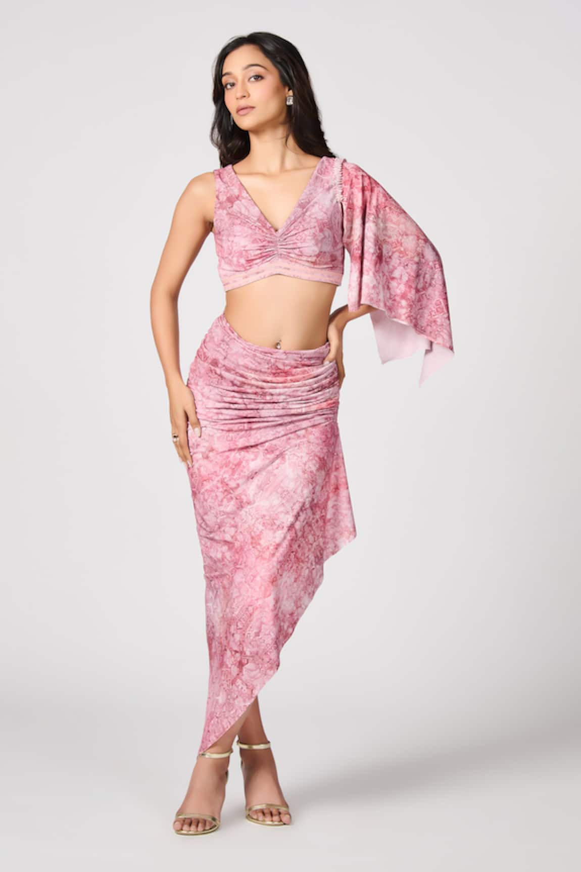 S&N by Shantnu Nikhil Floral Print Asymmetric Skirt
