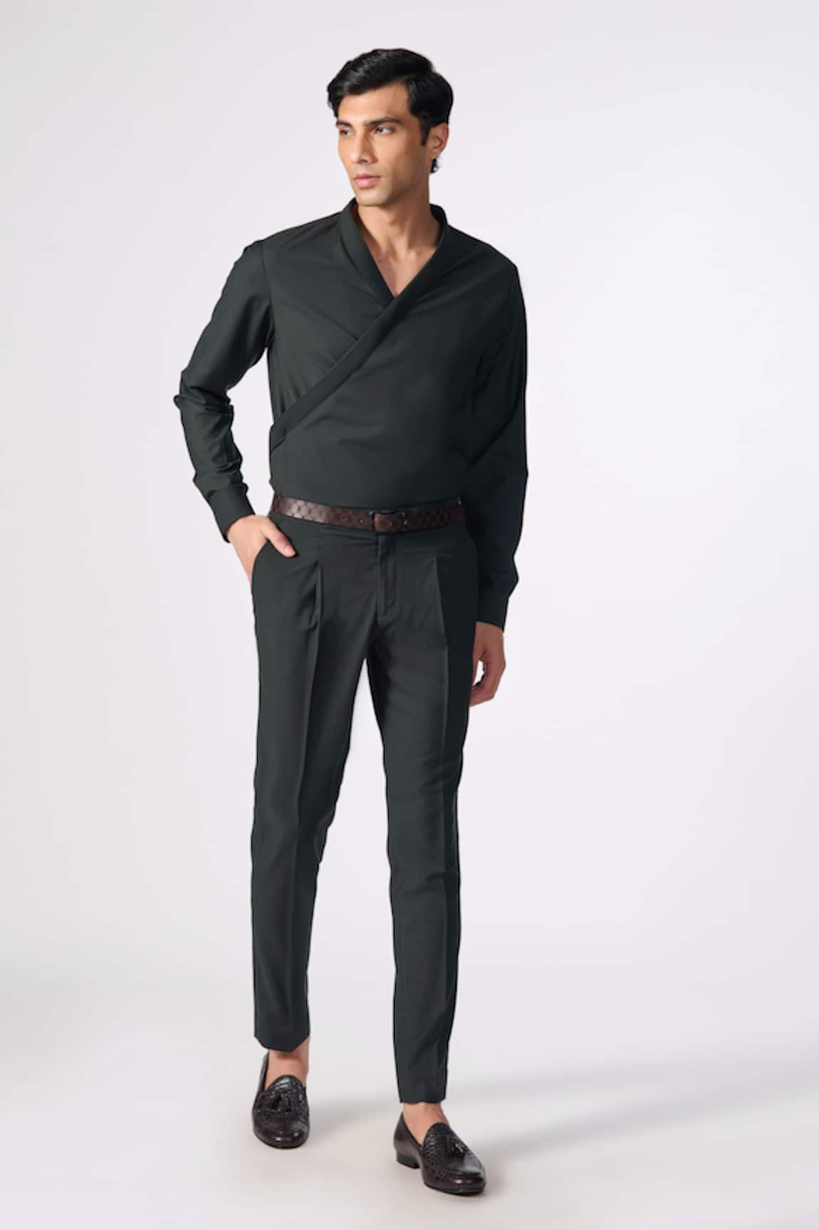 S&N by Shantnu Nikhil Draped Plain Shirt