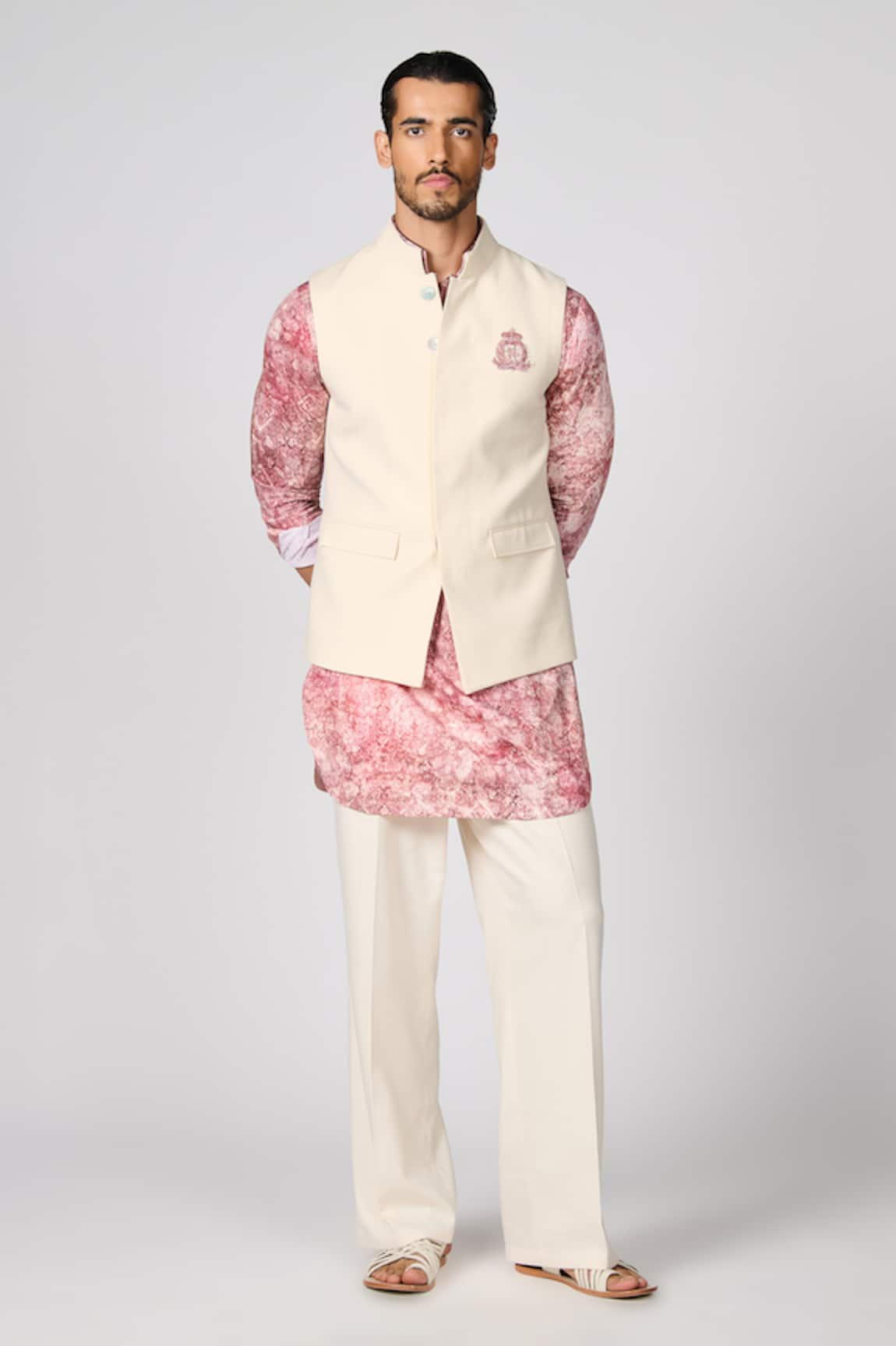 S&N by Shantnu Nikhil Crest Embroidered Nehru Jacket