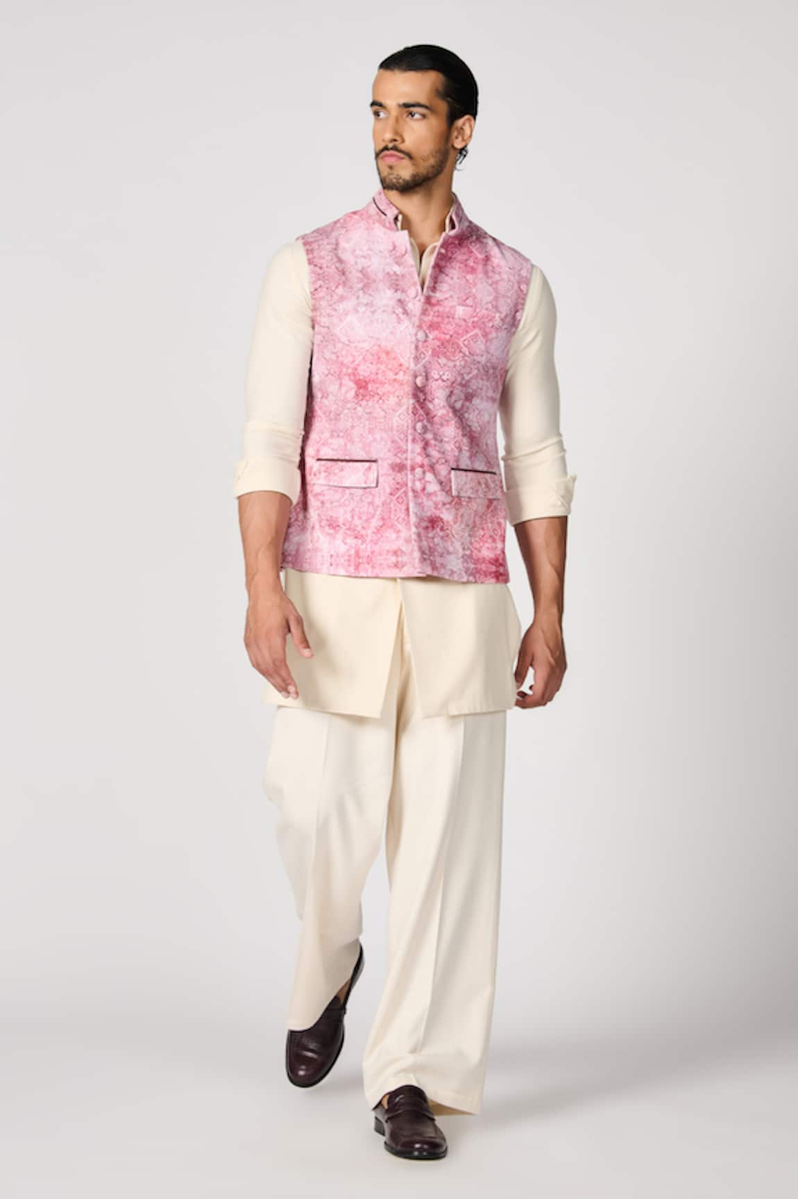 S&N by Shantnu Nikhil Flower Print Nehru Jacket