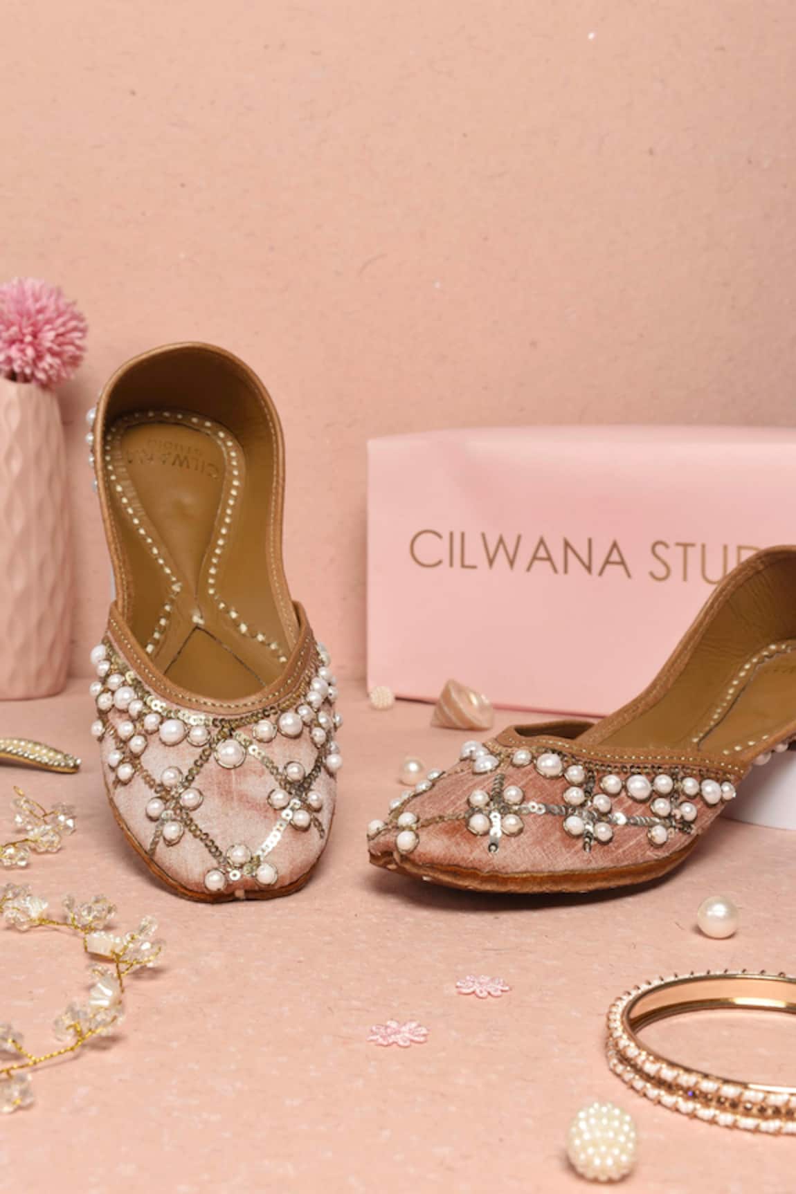 Cilwana Studio Pearl & Sequin Embroidered Juttis