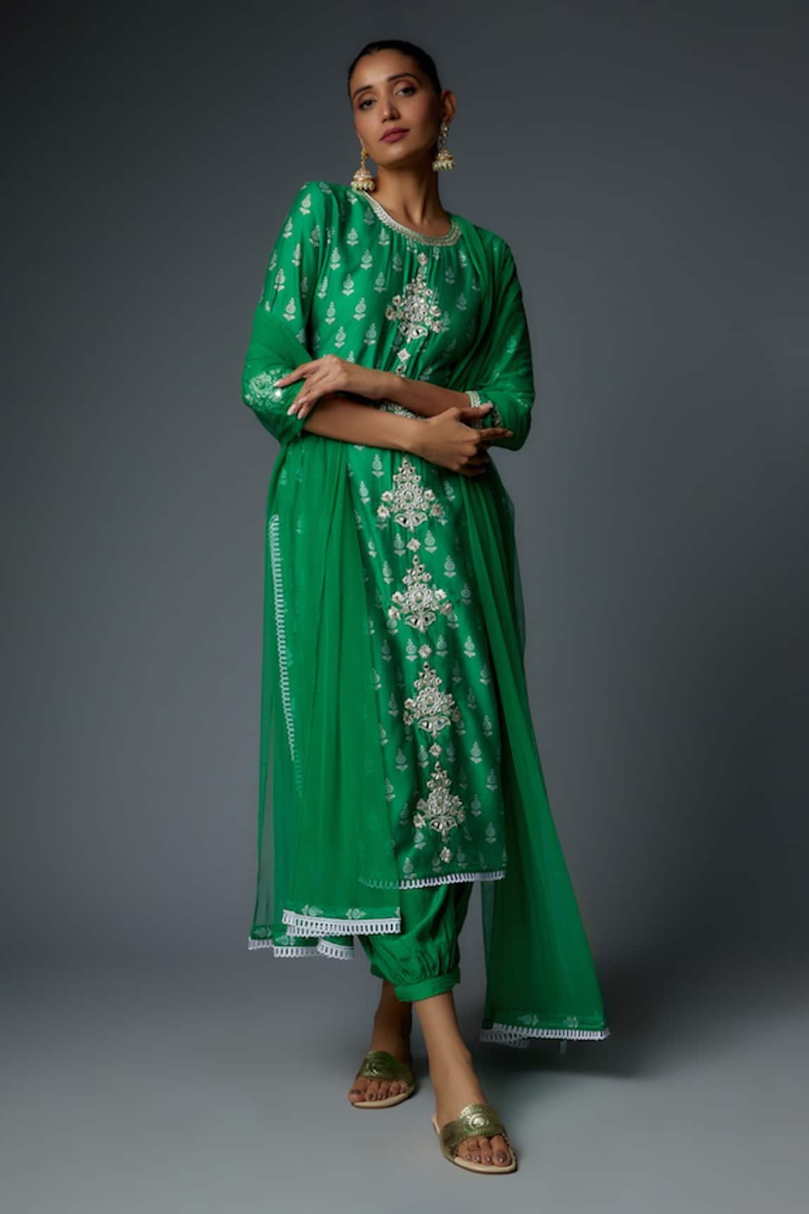 Bha sha Matina Silk Resham Embroidered Kurta Set