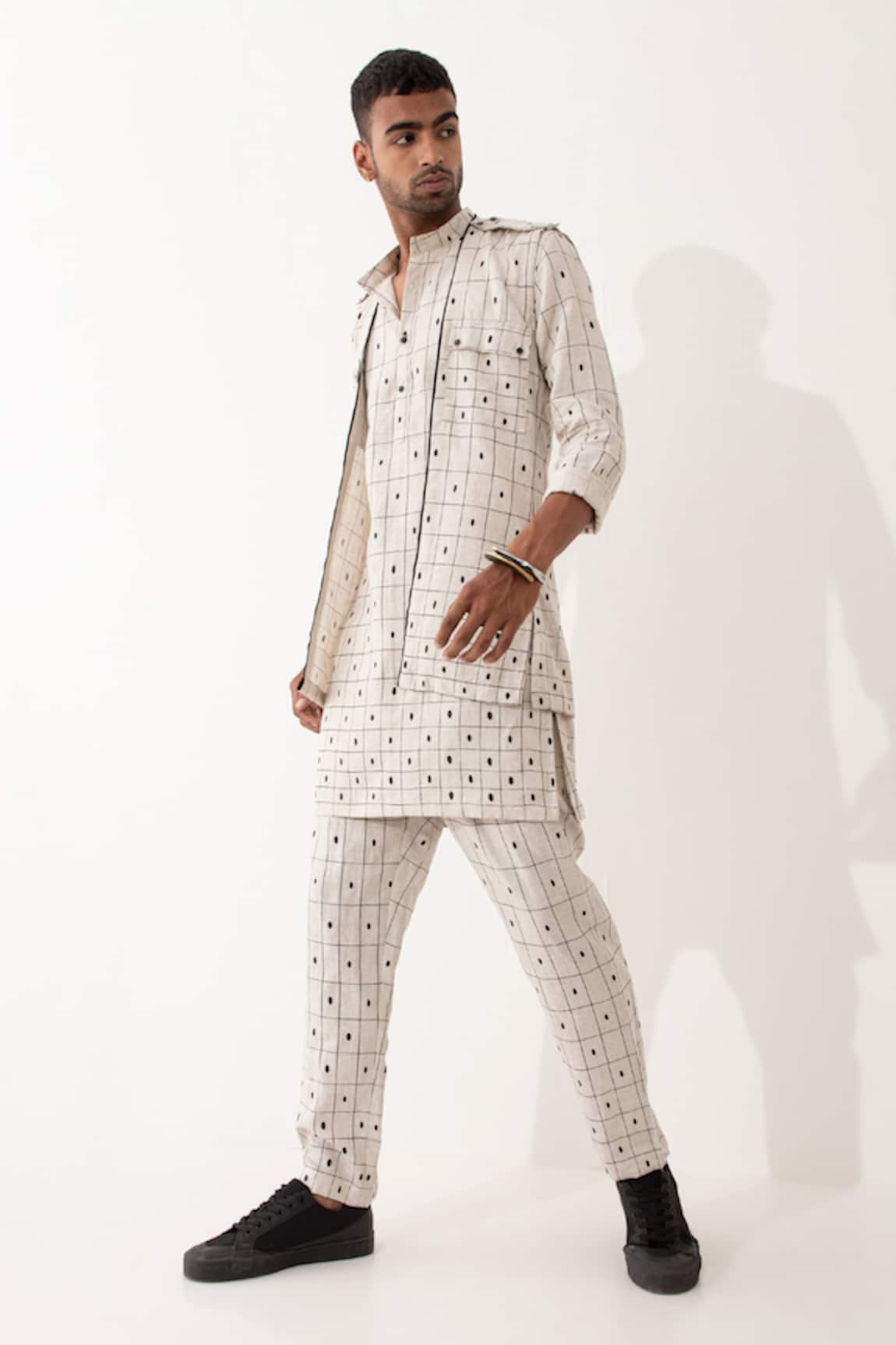 Son of A Noble Snob Julian Checker Print Bundi & Kurta Set