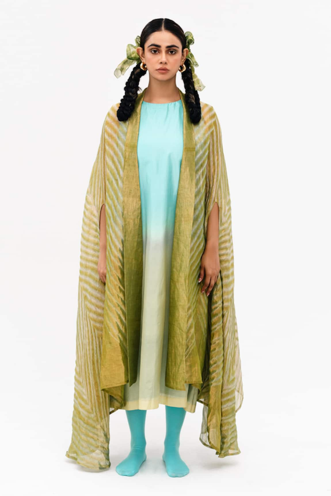 Naina Jain Khari Shaded Dress With Asymmetric Arashi Cape