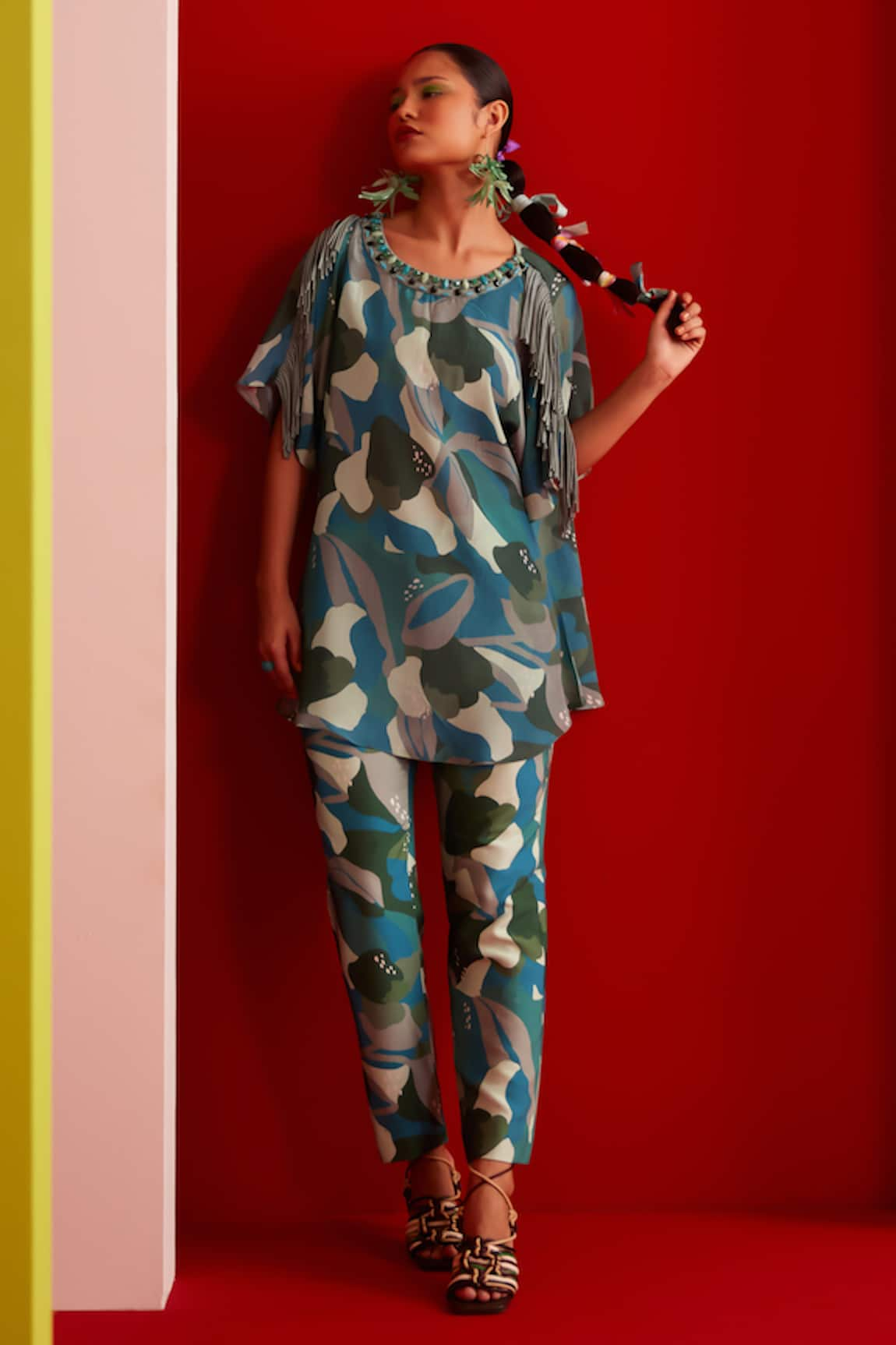 Garima Bindal Abstract Print Long Top With Pant