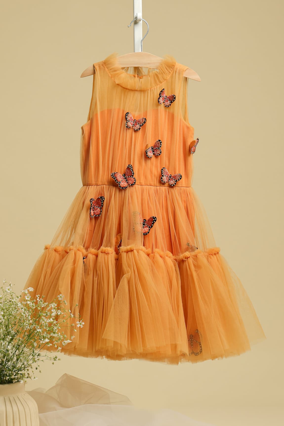 Rang by Lespetits Butterfly Embellished Ruffle Dress