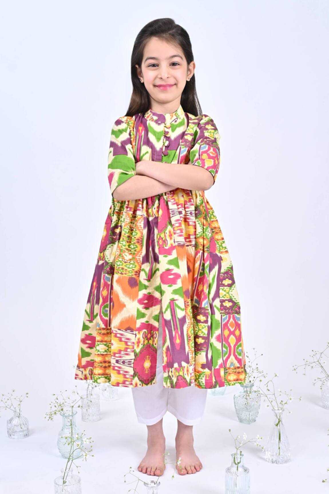 THE COTTON STAPLE Minion Patchwork Ikat Print Kurta With Pant