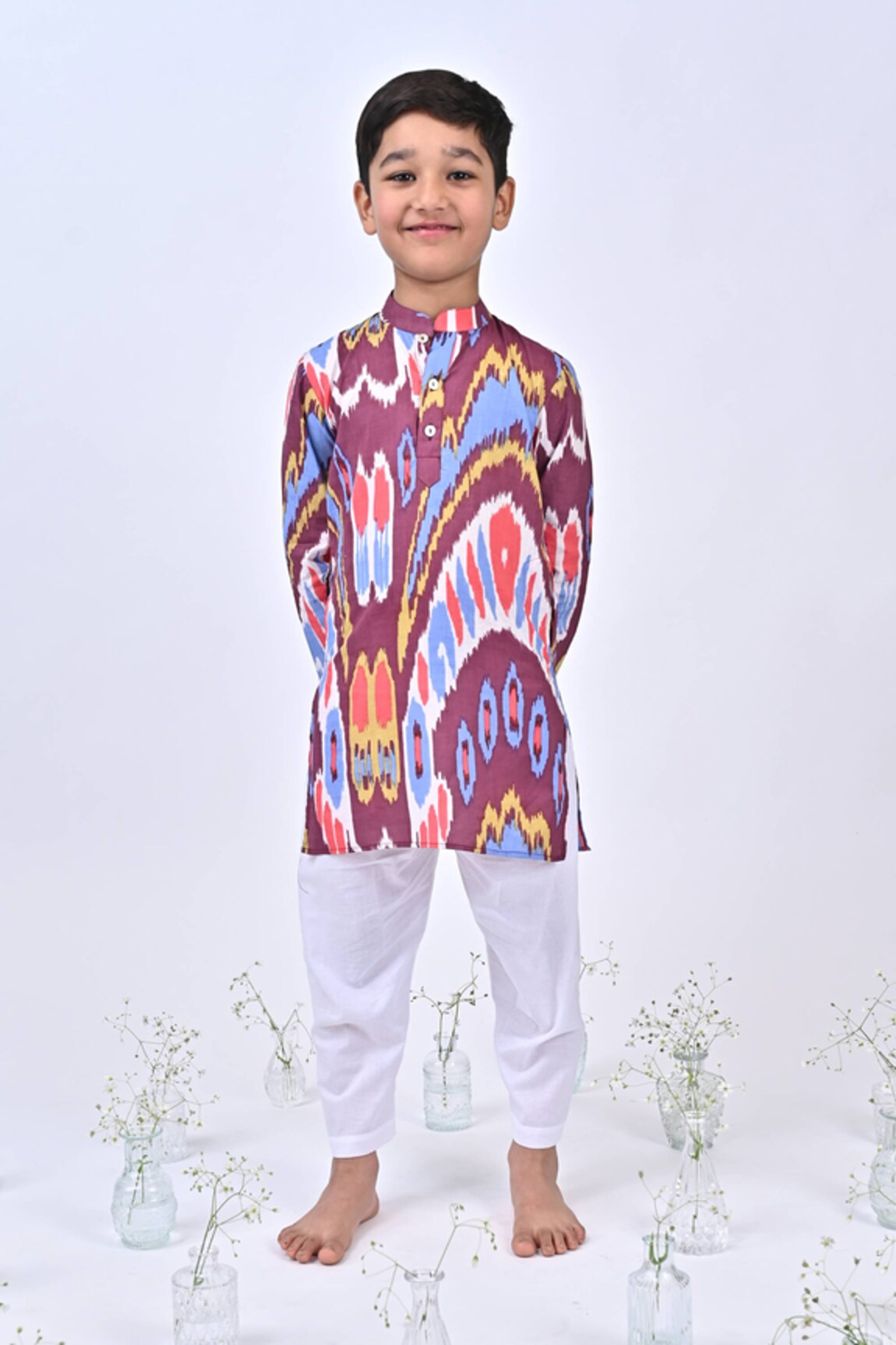 THE COTTON STAPLE Rouge Ikat Print Kurta With Pant