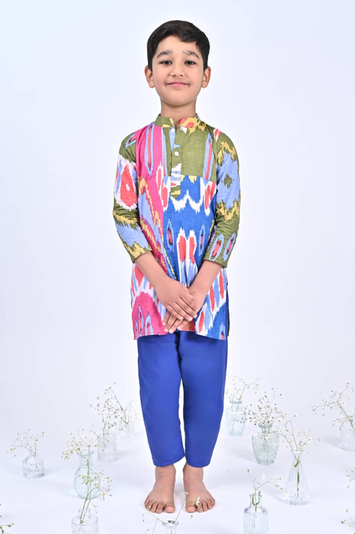 THE COTTON STAPLE Patchwork Ikat Print Kurta With Pant