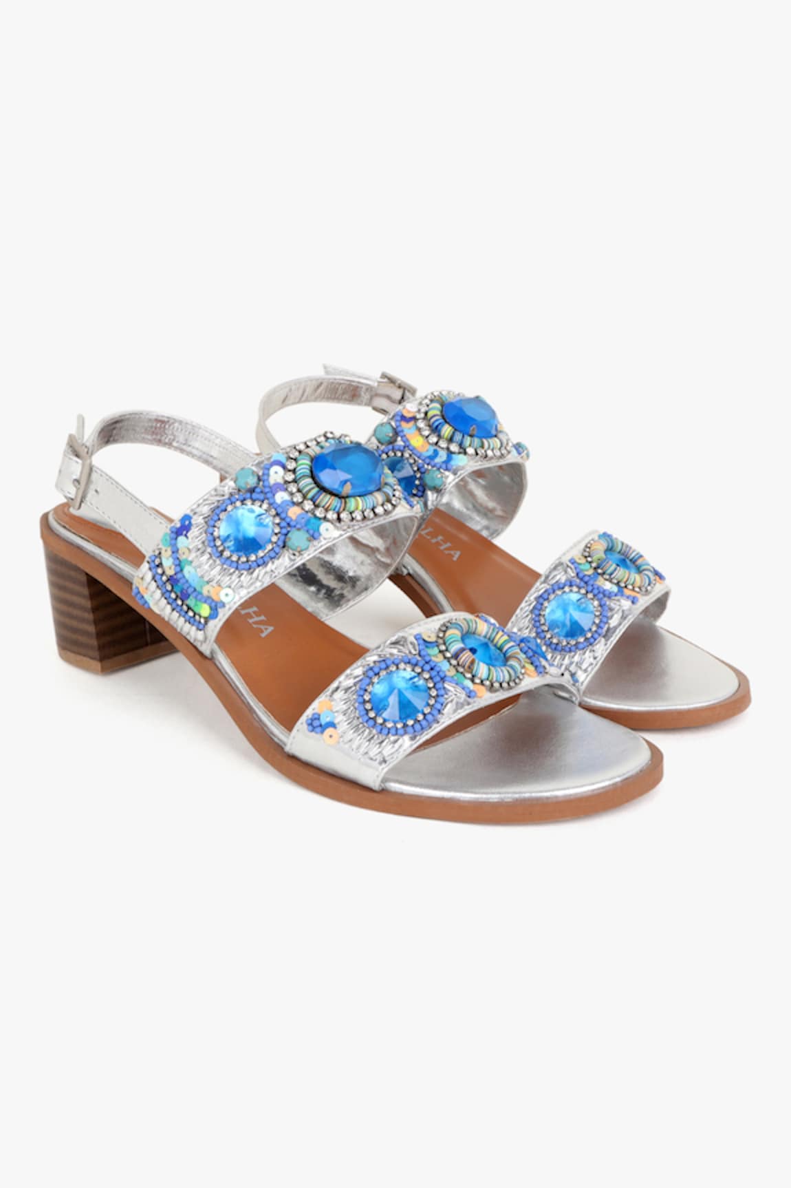 KOLHA Aafreen Leather Bead Embroidered Sandals