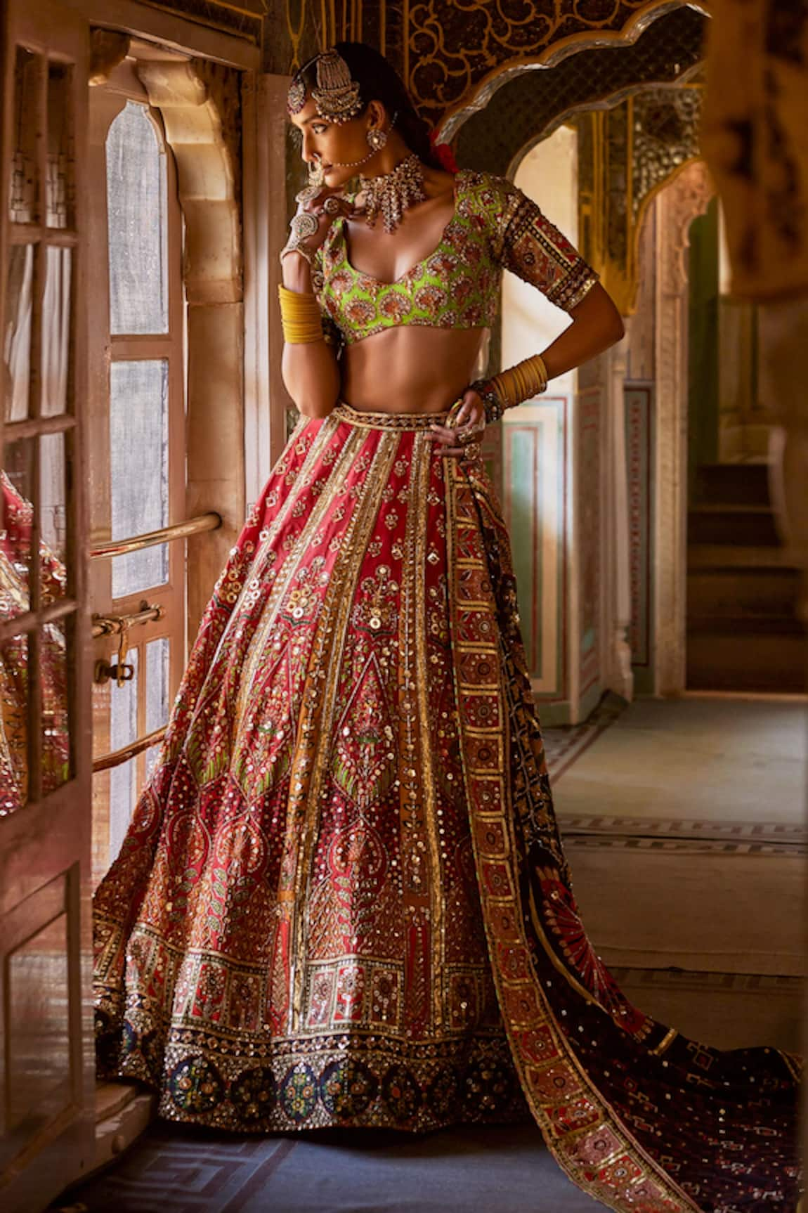 The Royaleum Safarish Silk Floral Embellished Bridal Lehenga Set