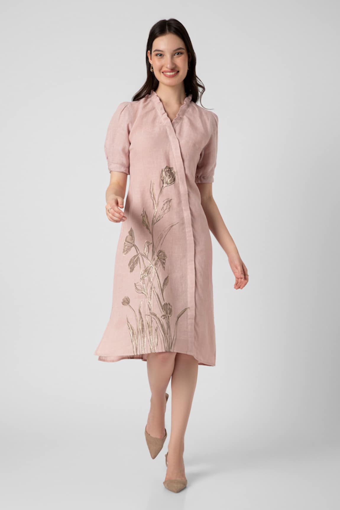 Kaveri Tulip Pencil Wave Linen Printed Dress