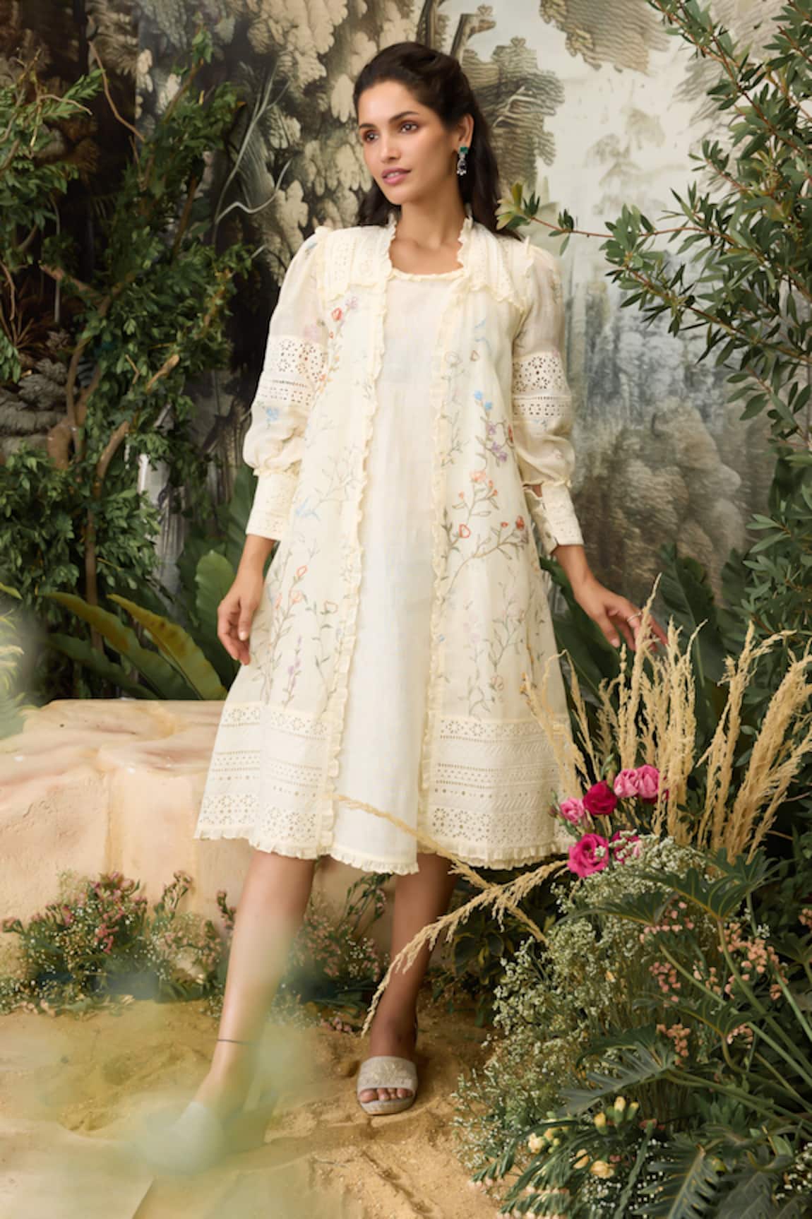 Kaveri Walk in the Clouds Floral Print Jacket With Dress