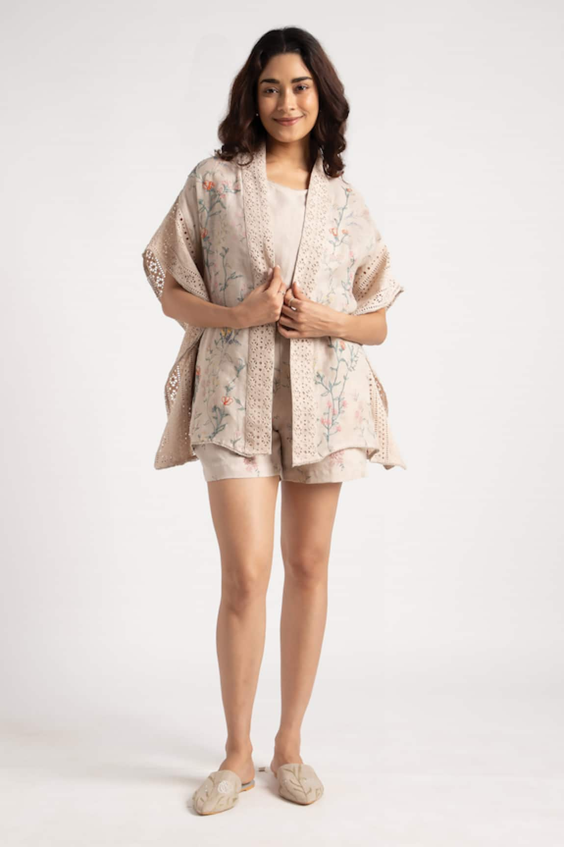 Kaveri Walk in the Clouds Floral Pattern Kaftan & Shorts Set