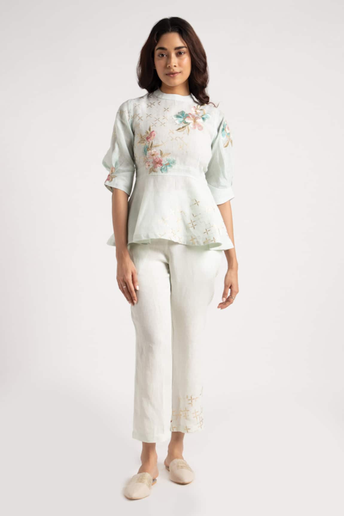 Kaveri Floral Embroidered Peplum Top With Pant