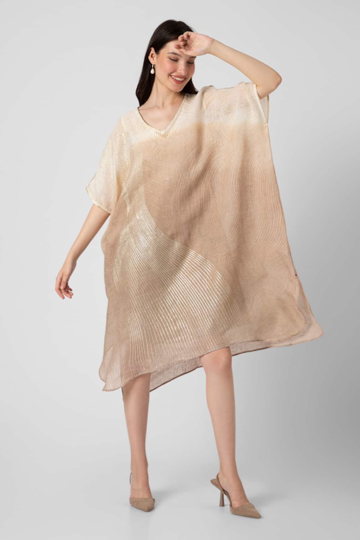 Kaveri Echo Wave Foil Print Square Dress With Inner